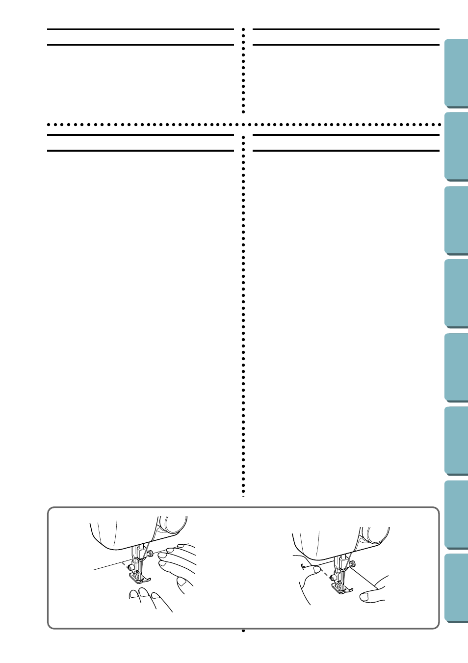 Guiding the fabric, Guider le tissu, Cómo guiar la tela | Guiando o tecido | Brother LS-1717 User Manual | Page 40 / 82