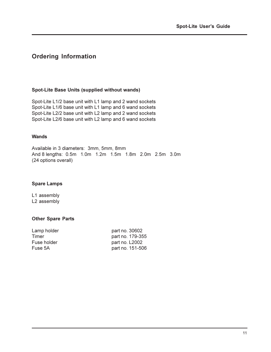 Ordering information | UVP Spot-Lite System User Manual | Page 11 / 11