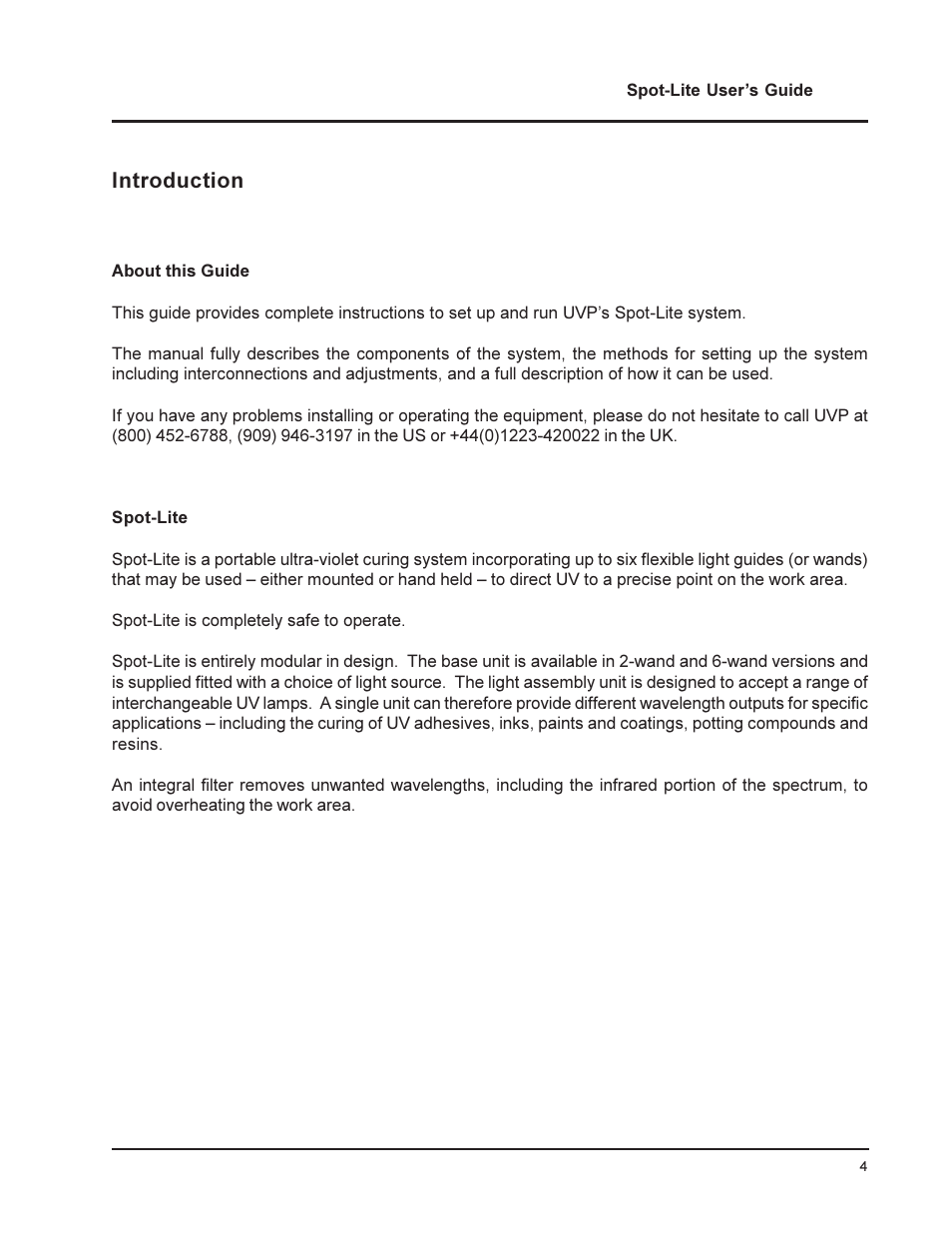 Introduction | UVP Spot-Lite System User Manual | Page 4 / 11