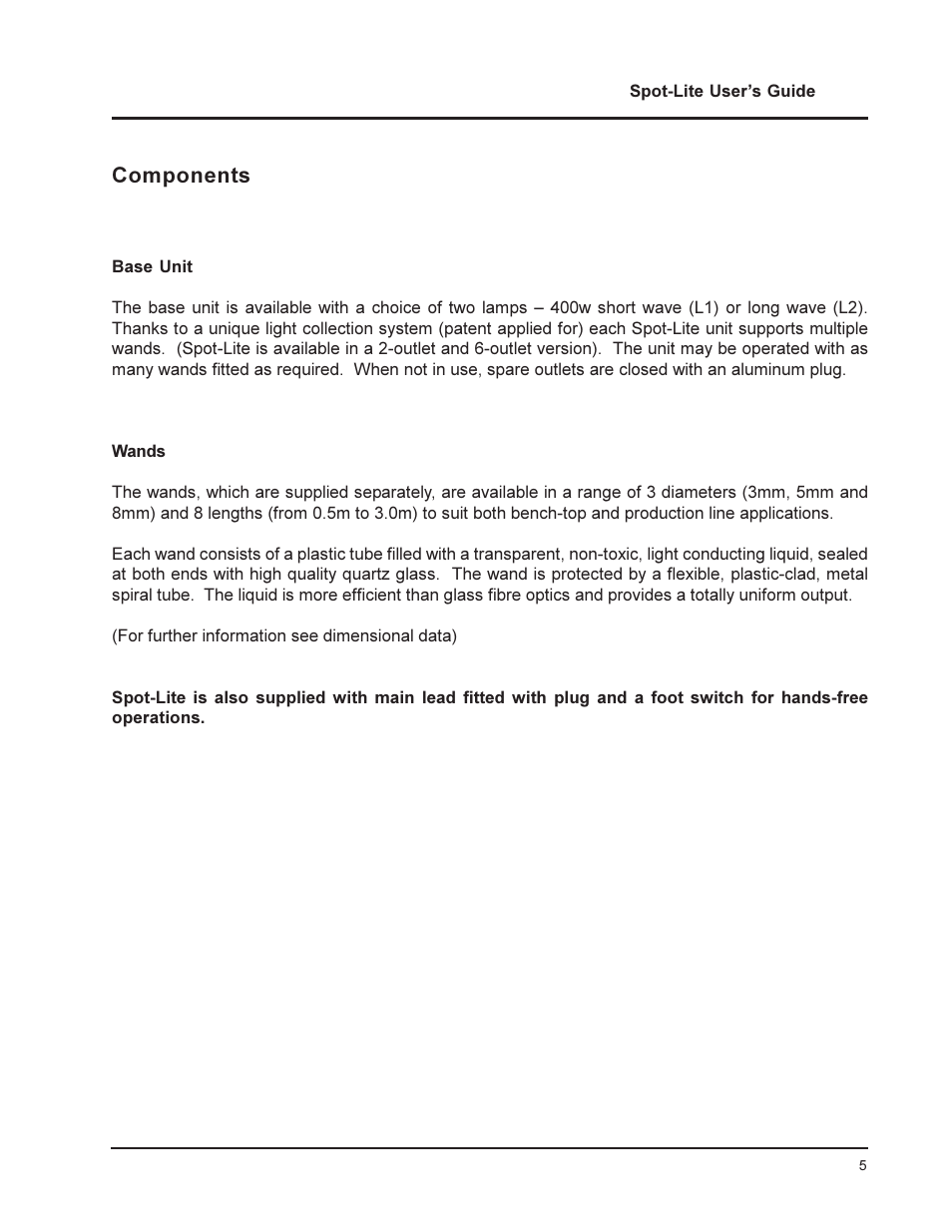 Components | UVP Spot-Lite System User Manual | Page 5 / 11