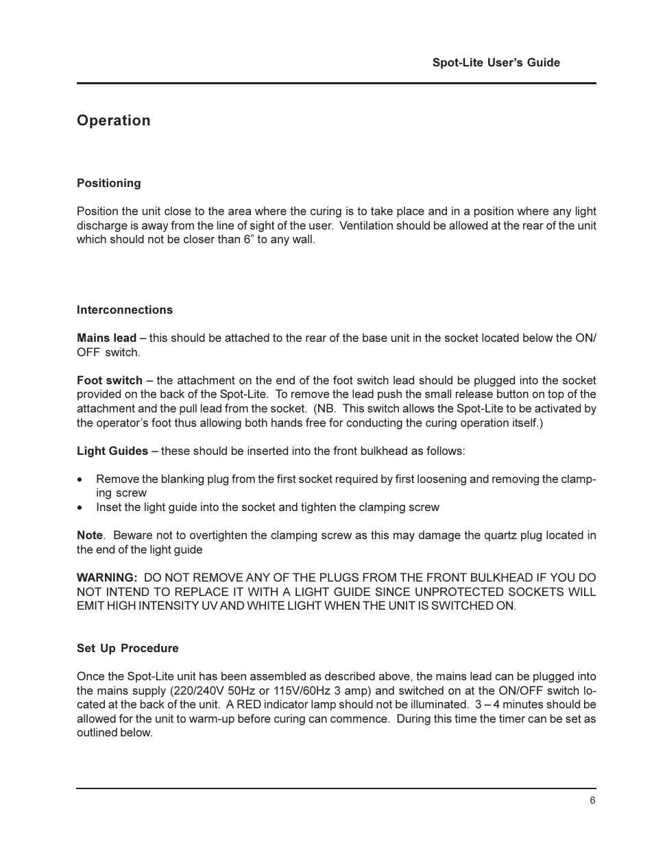 Operation | UVP Spot-Lite System User Manual | Page 6 / 11