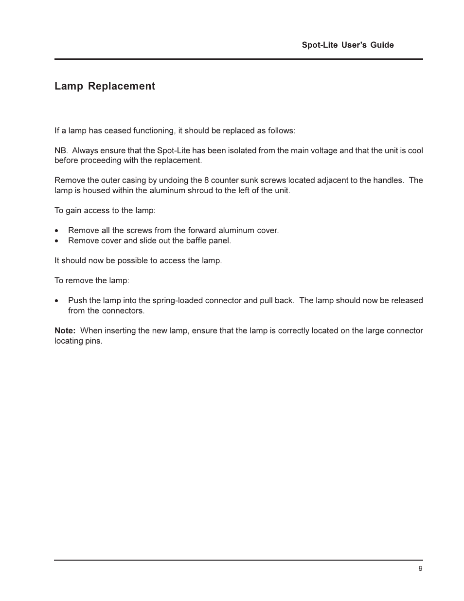 Lamp replacement | UVP Spot-Lite System User Manual | Page 9 / 11