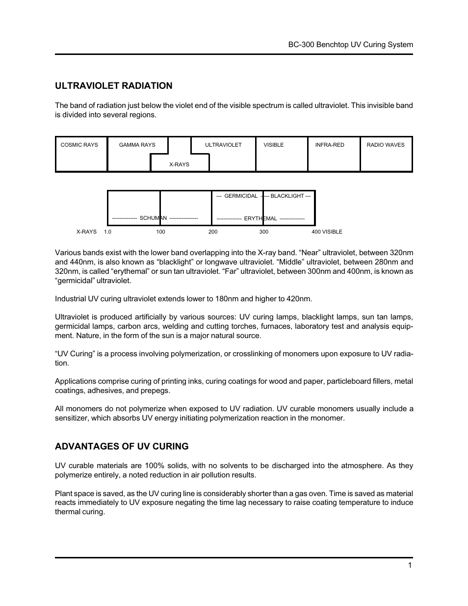 Ultraviolet radiation, Advantages of uv curing | UVP Benchtop Curing System User Manual | Page 2 / 21