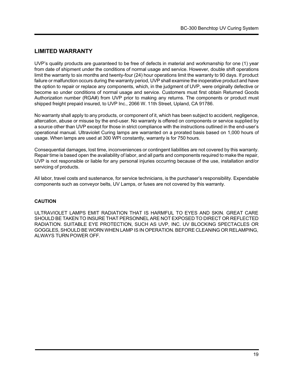 UVP Benchtop Curing System User Manual | Page 20 / 21