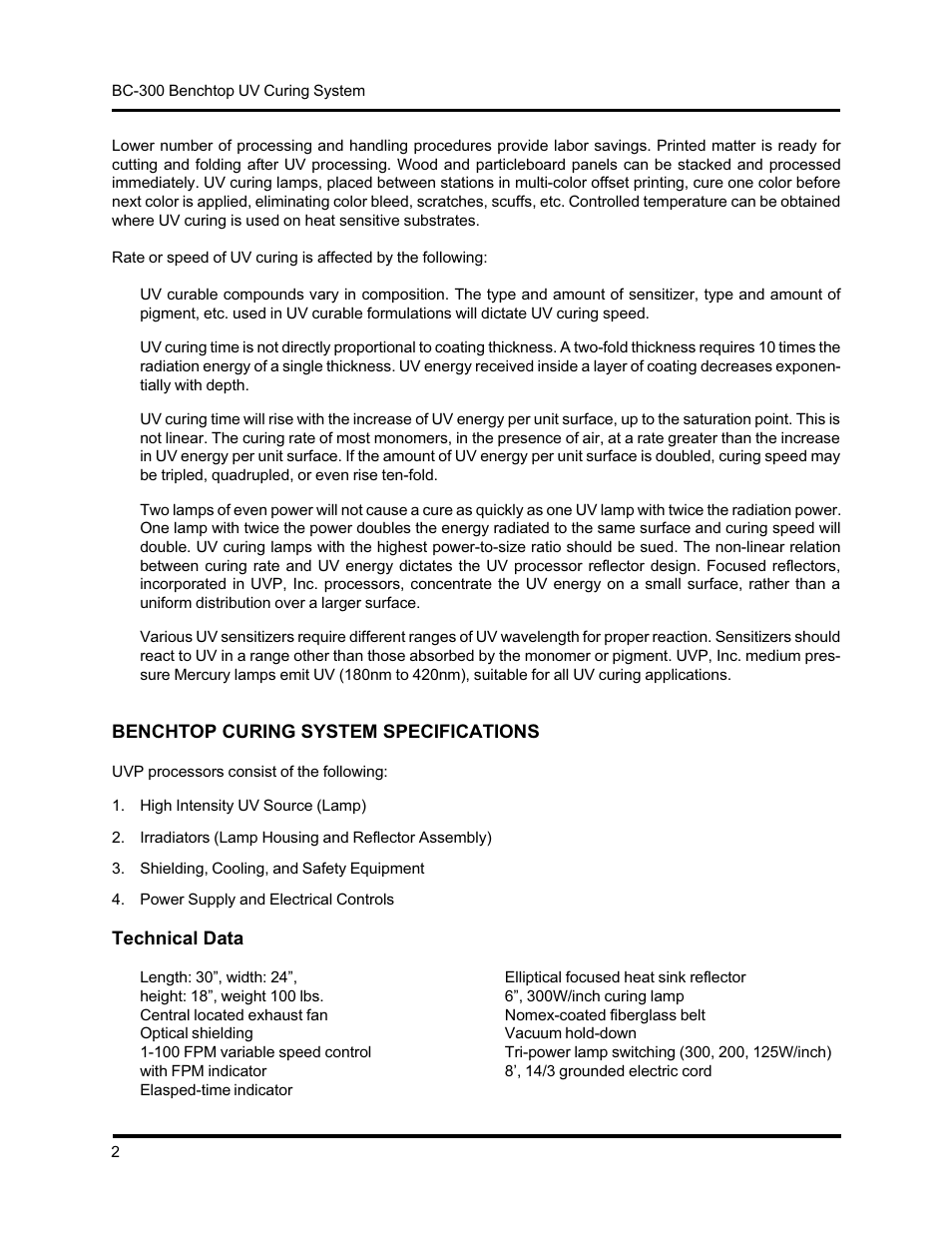 UVP Benchtop Curing System User Manual | Page 3 / 21