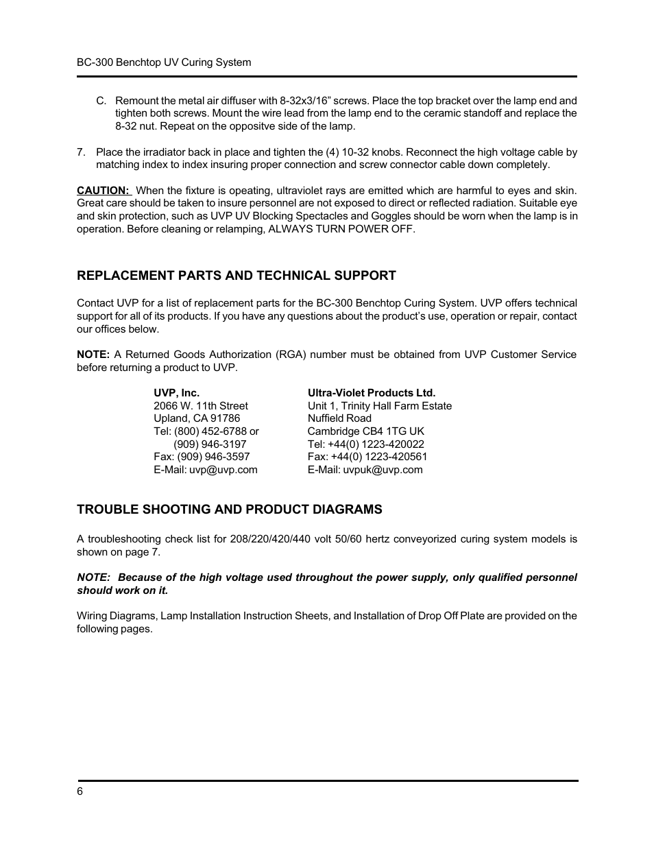 UVP Benchtop Curing System User Manual | Page 7 / 21