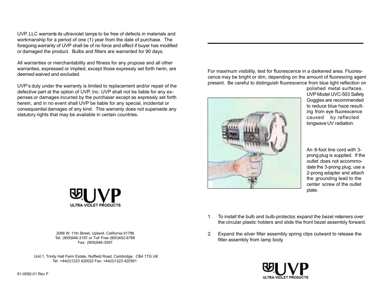 UVP B-100SP User Manual | 2 pages