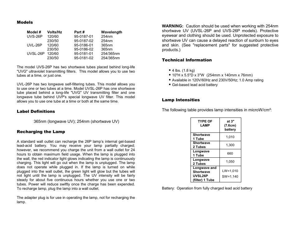 UVP 26P Series Rechargeable User Manual | Page 2 / 2