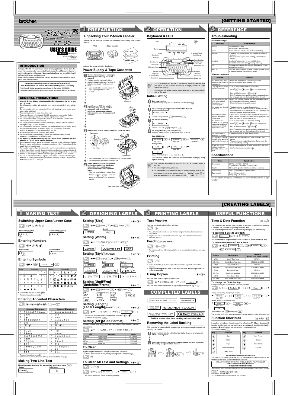 Brother P-TOUCH PT-80 User Manual | 1 page