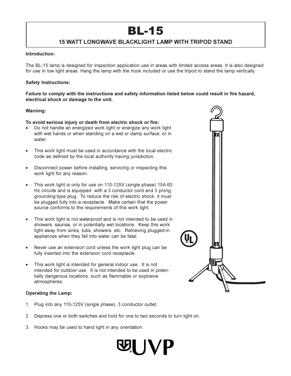 UVP BL-15 User Manual | 2 pages