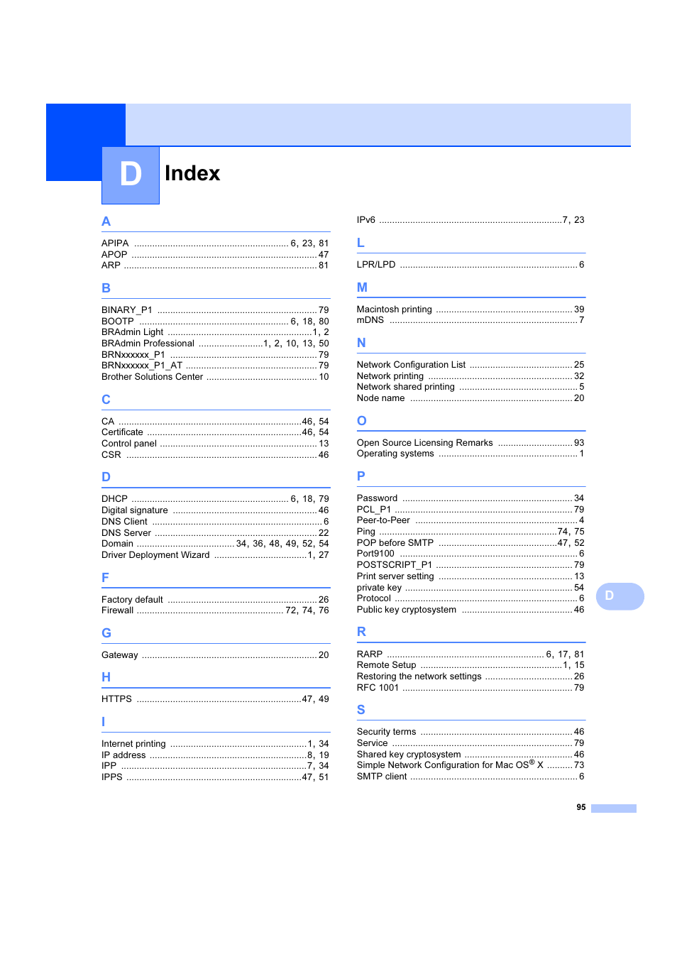 Index | Brother DCP 9040CN User Manual | Page 101 / 102