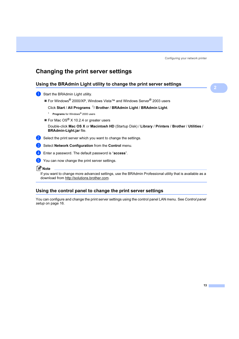 Changing the print server settings | Brother DCP 9040CN User Manual | Page 19 / 102