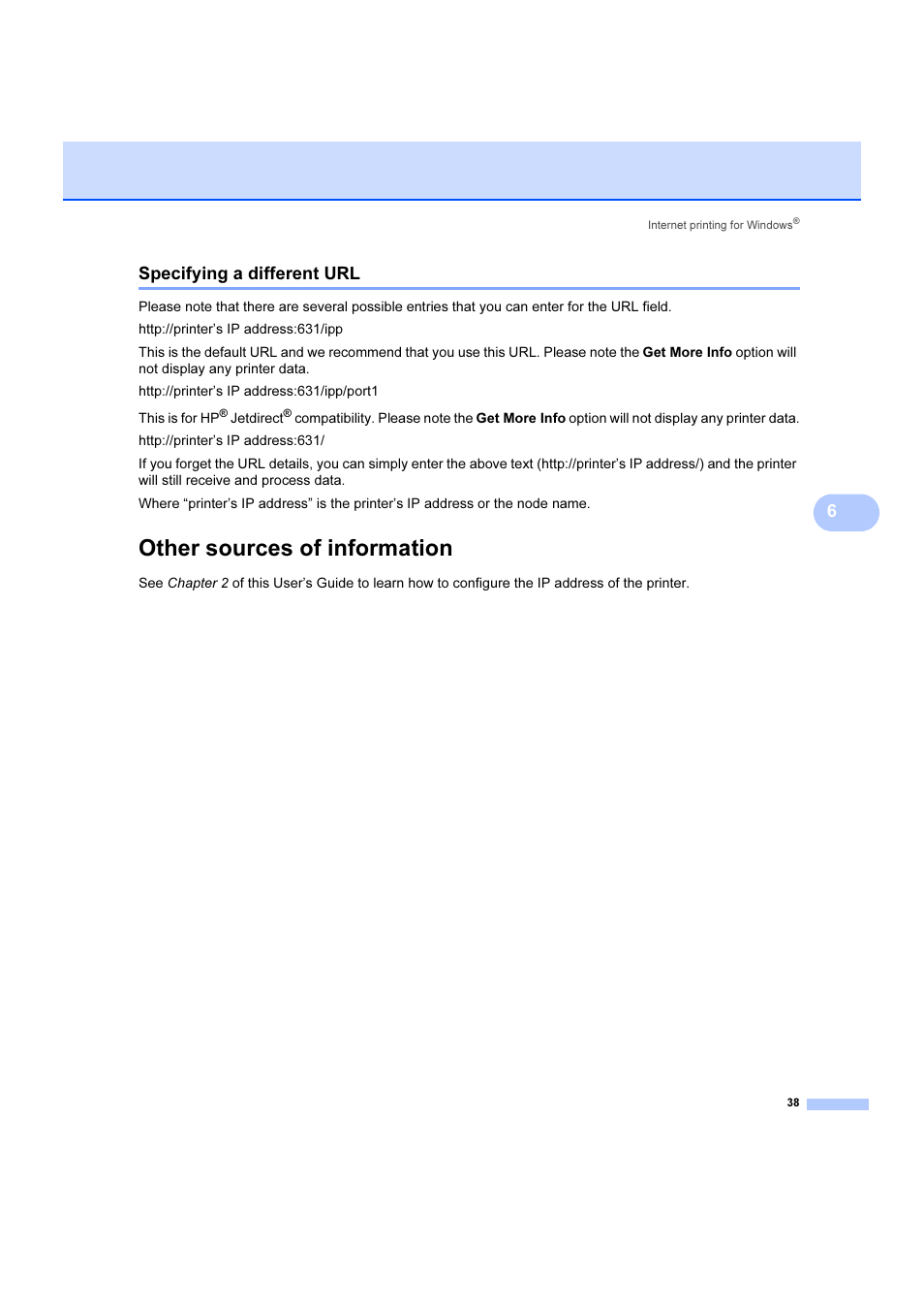 Specifying a different url, Other sources of information, 6specifying a different url | Brother DCP 9040CN User Manual | Page 44 / 102