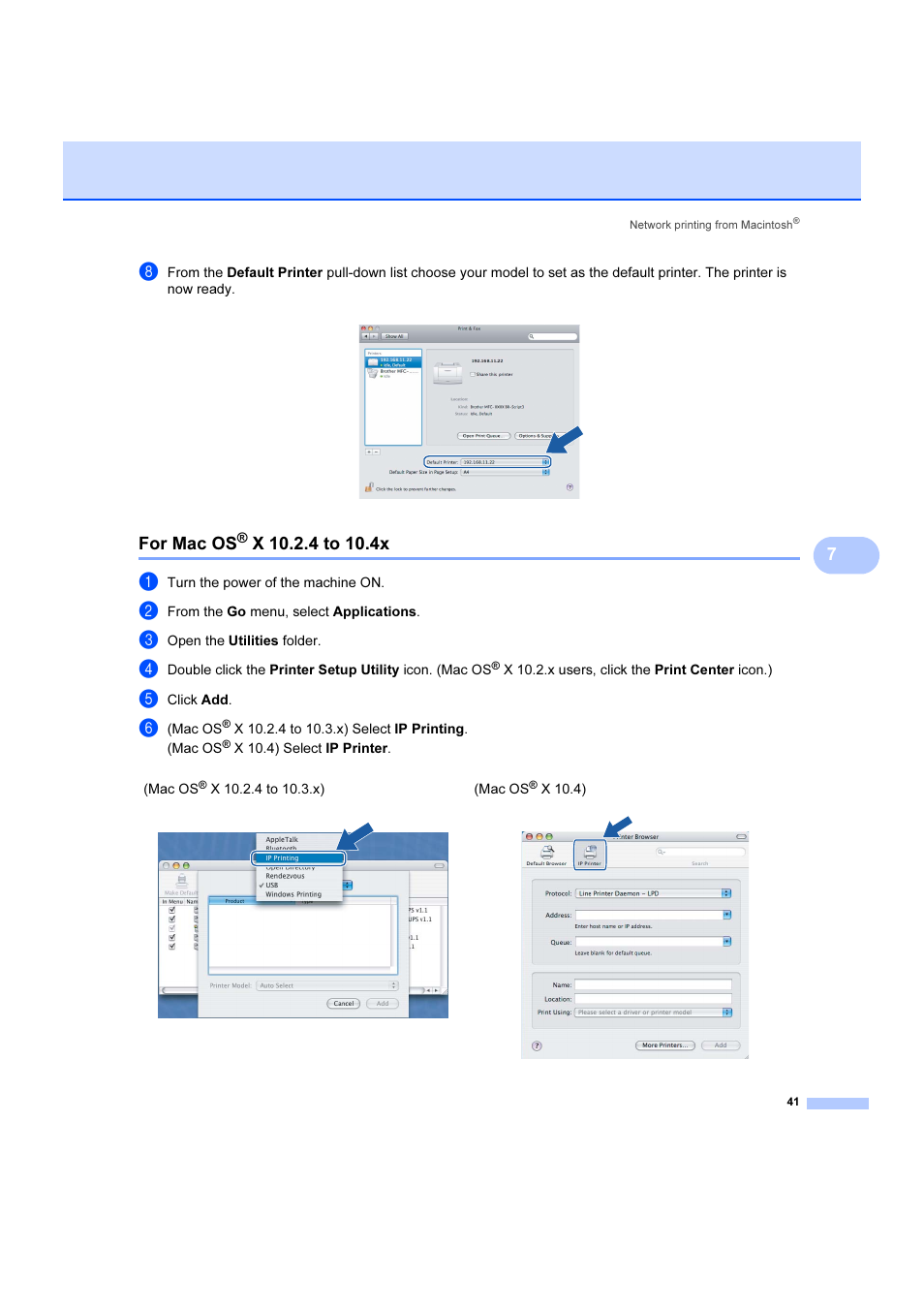 For mac os® x 10.2.4 to 10.4x, For mac os, X 10.2.4 to 10.4x | Brother DCP 9040CN User Manual | Page 47 / 102