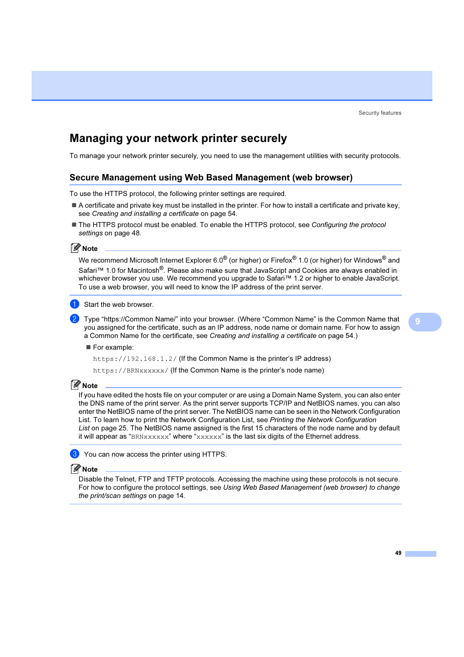 Managing your network printer securely | Brother DCP 9040CN User Manual | Page 55 / 102
