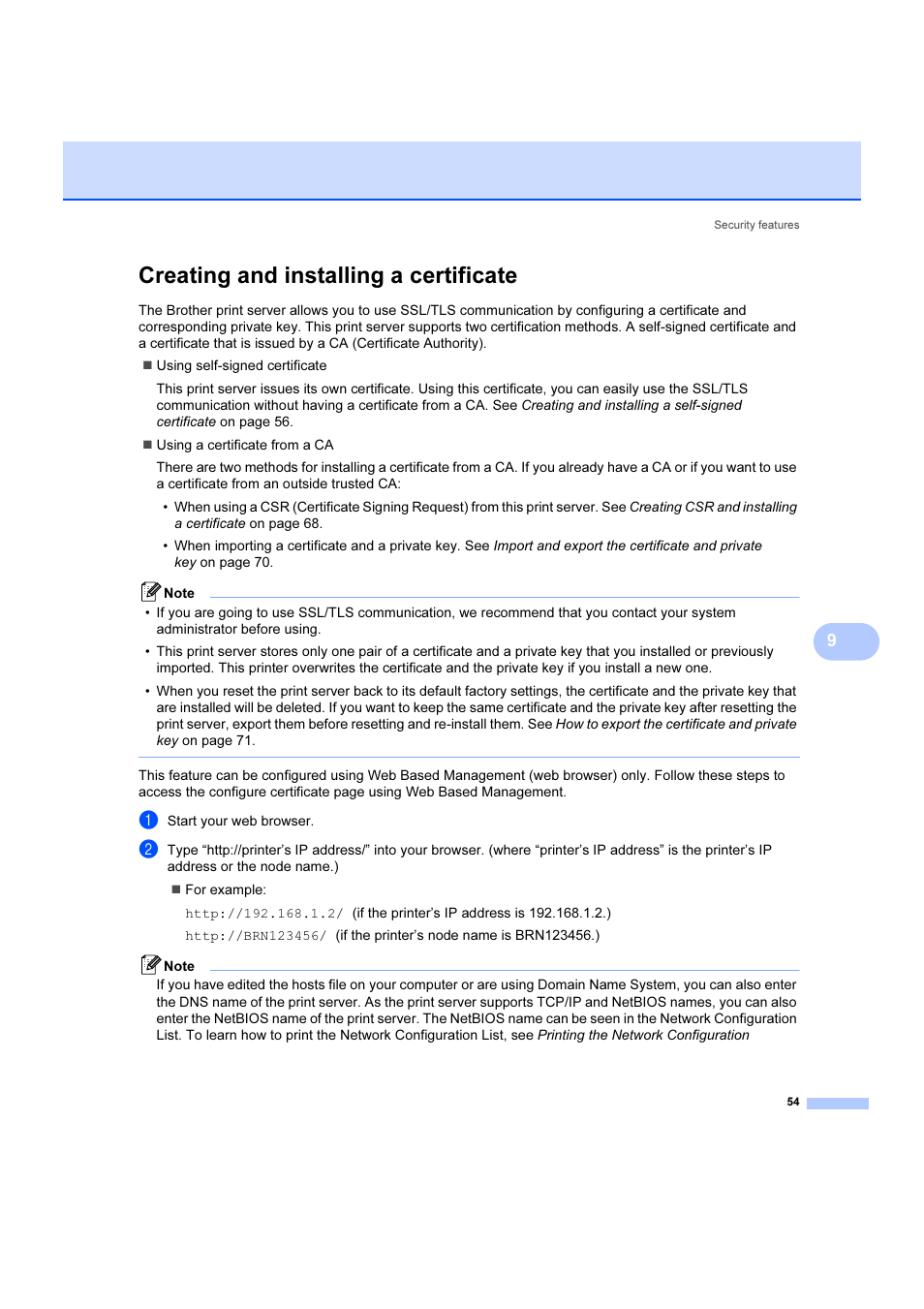 Creating and installing a certificate | Brother DCP 9040CN User Manual | Page 60 / 102