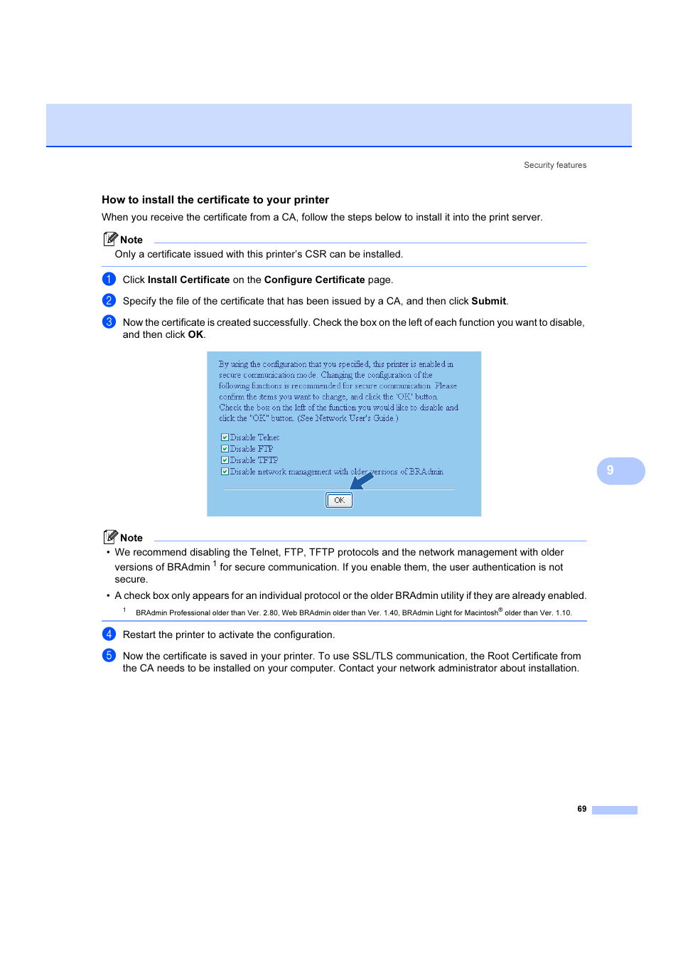 How to install the certificate to your printer | Brother DCP 9040CN User Manual | Page 75 / 102