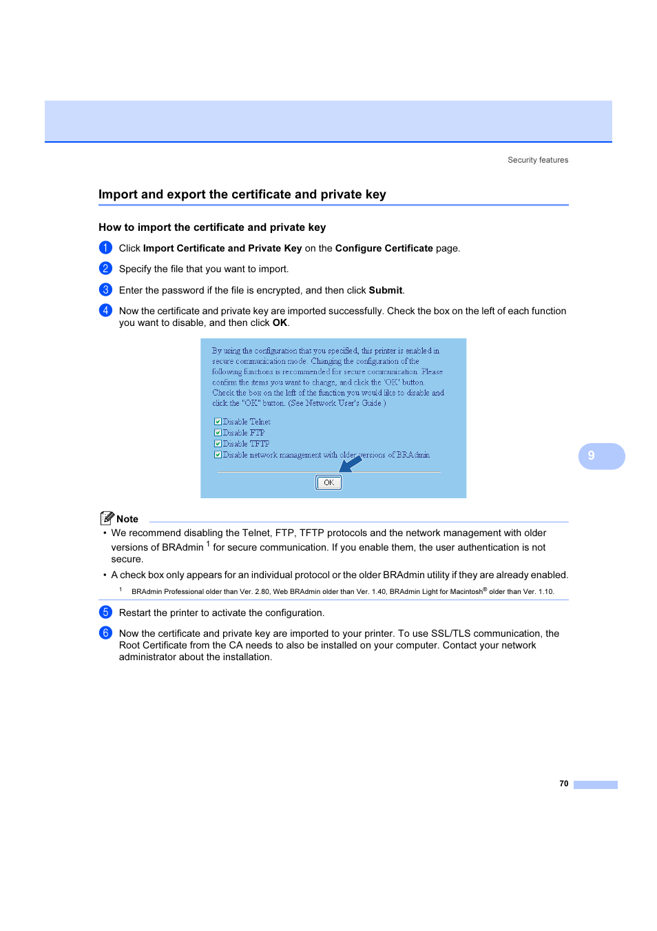 Import and export the certificate and private key, How to import the certificate and private key, 9import and export the certificate and private key | Brother DCP 9040CN User Manual | Page 76 / 102