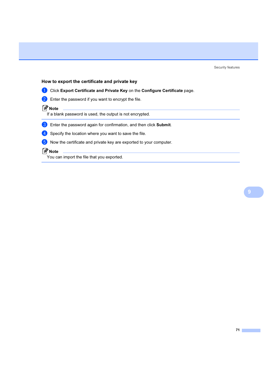 How to export the certificate and private key | Brother DCP 9040CN User Manual | Page 77 / 102