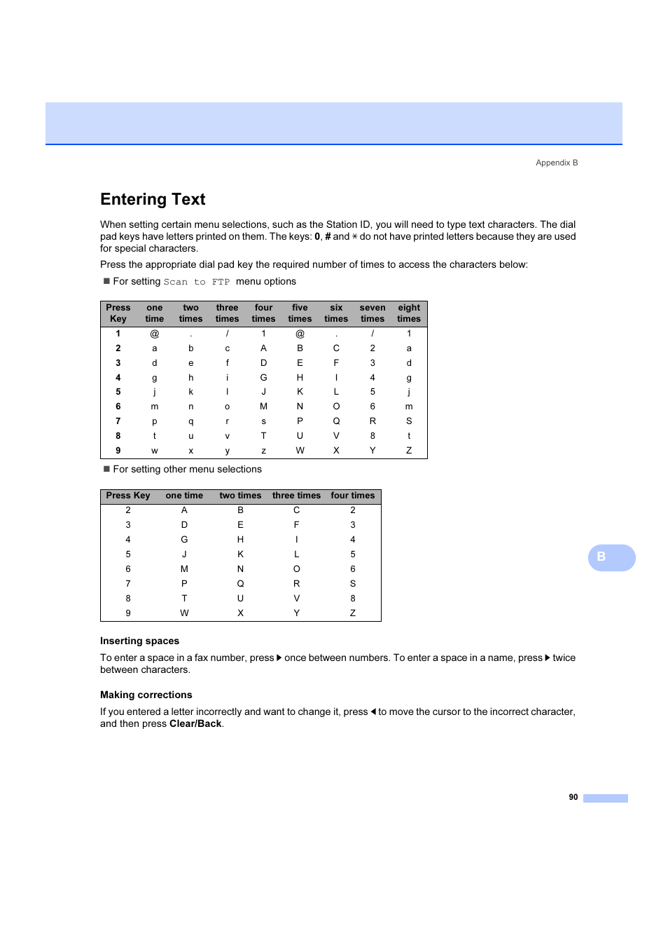 Entering text | Brother DCP 9040CN User Manual | Page 96 / 102