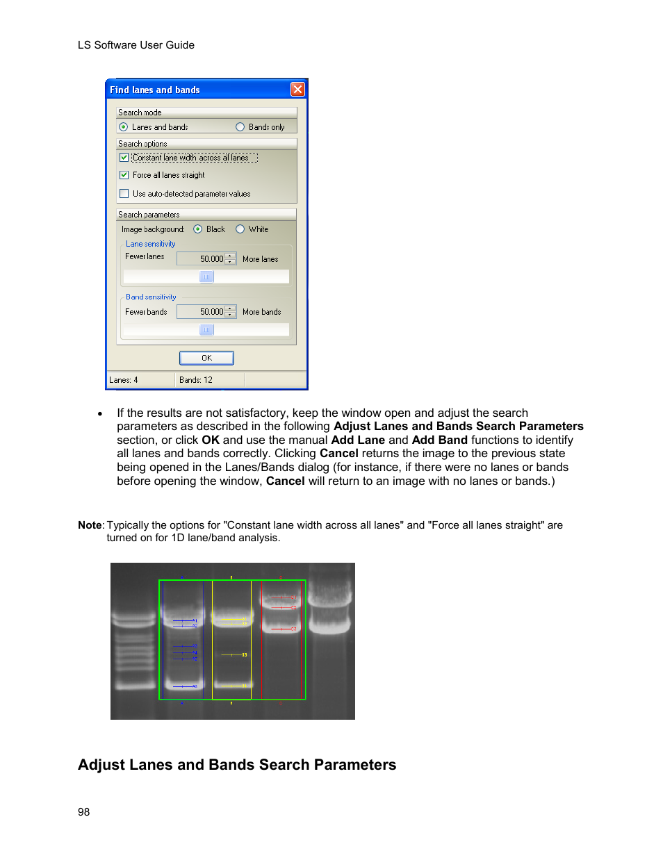 Adjust lanes and bands search parameters | UVP Life Science User Manual | Page 112 / 269