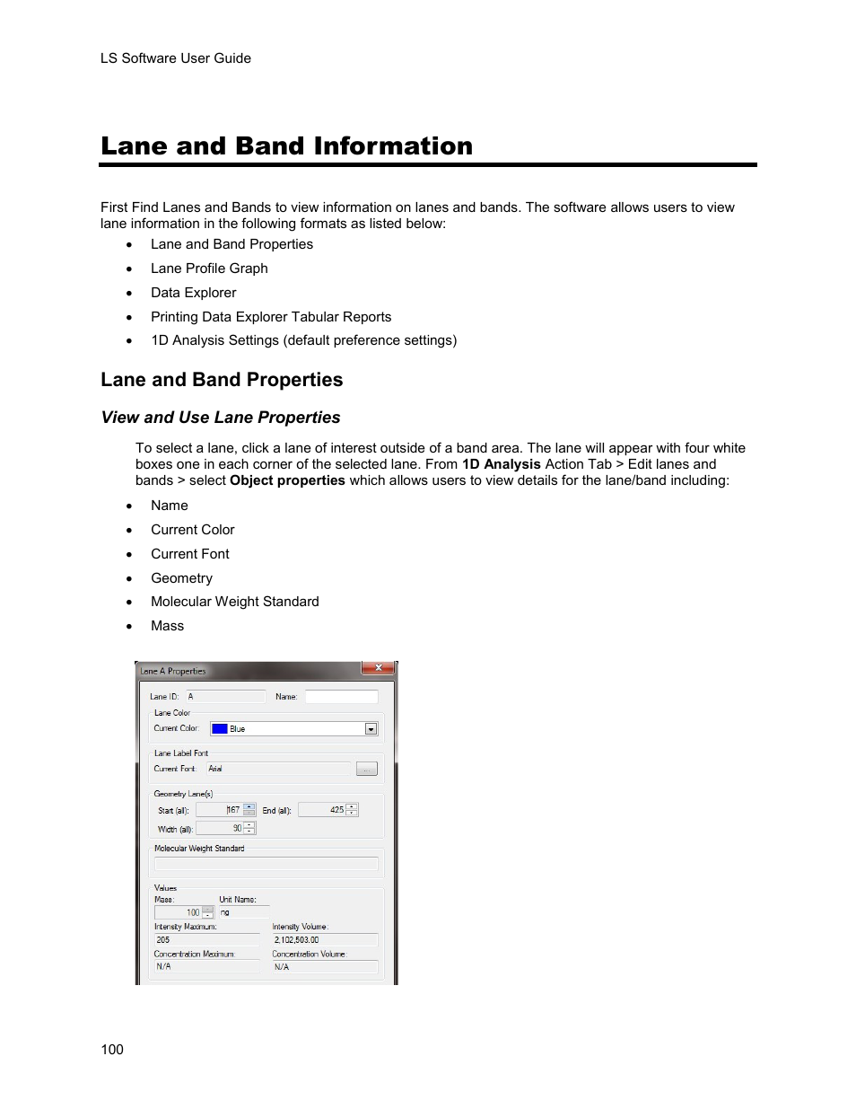Lane and band information, Lane and band properties | UVP Life Science User Manual | Page 114 / 269