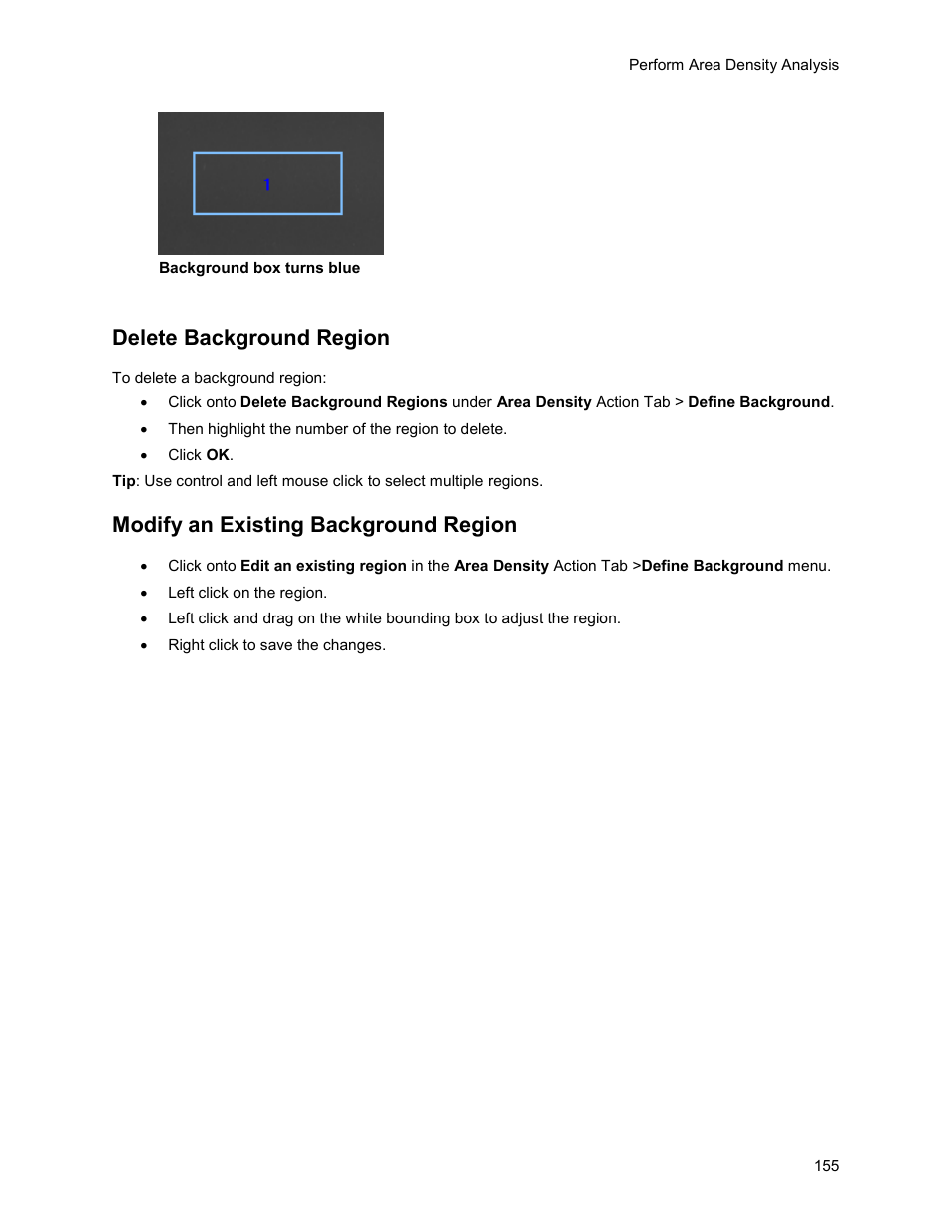 Delete background region, Modify an existing background region | UVP Life Science User Manual | Page 169 / 269
