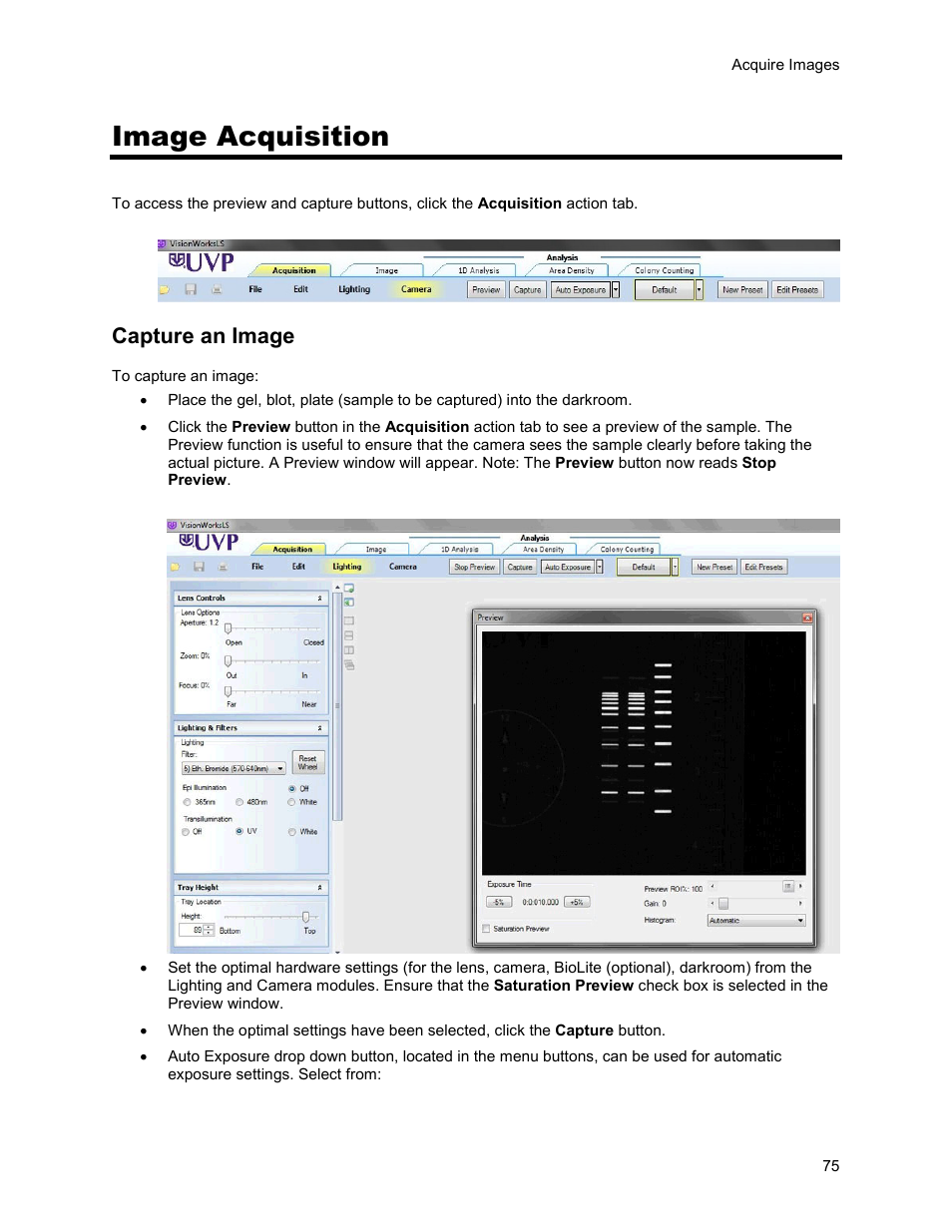 Image acquisition, Capture an image | UVP Life Science User Manual | Page 89 / 269