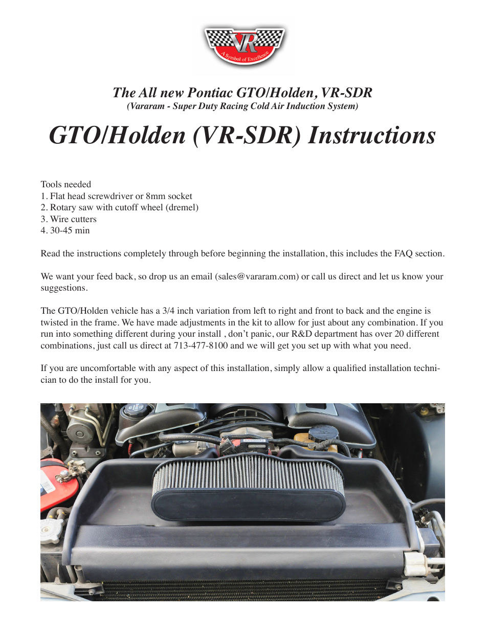 Vararam VR-SDR GTO/Holden User Manual | 9 pages