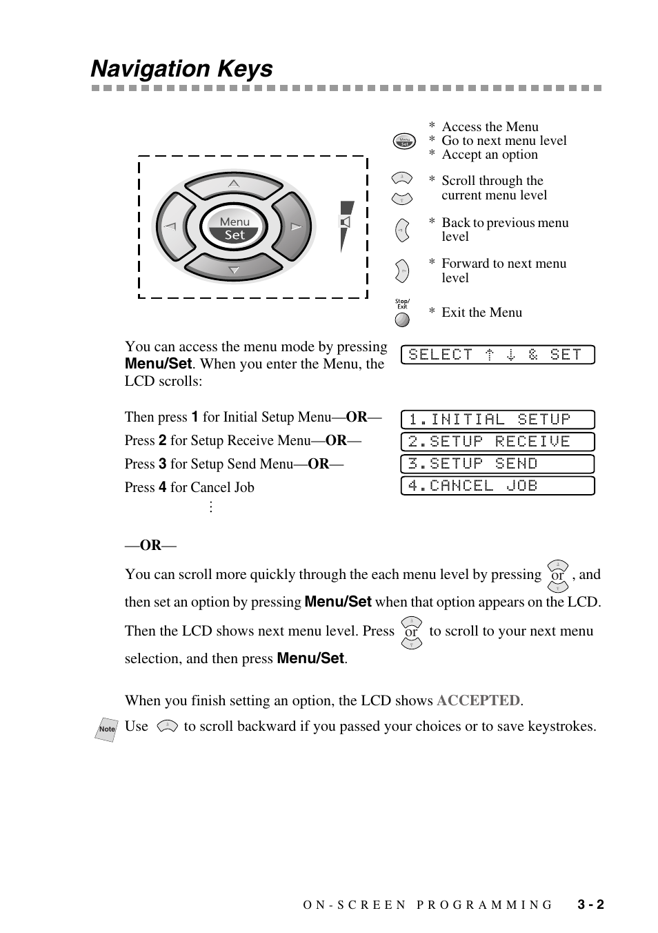 Navigation keys, Navigation keys -2 | Brother FAX-775Si User Manual | Page 31 / 96