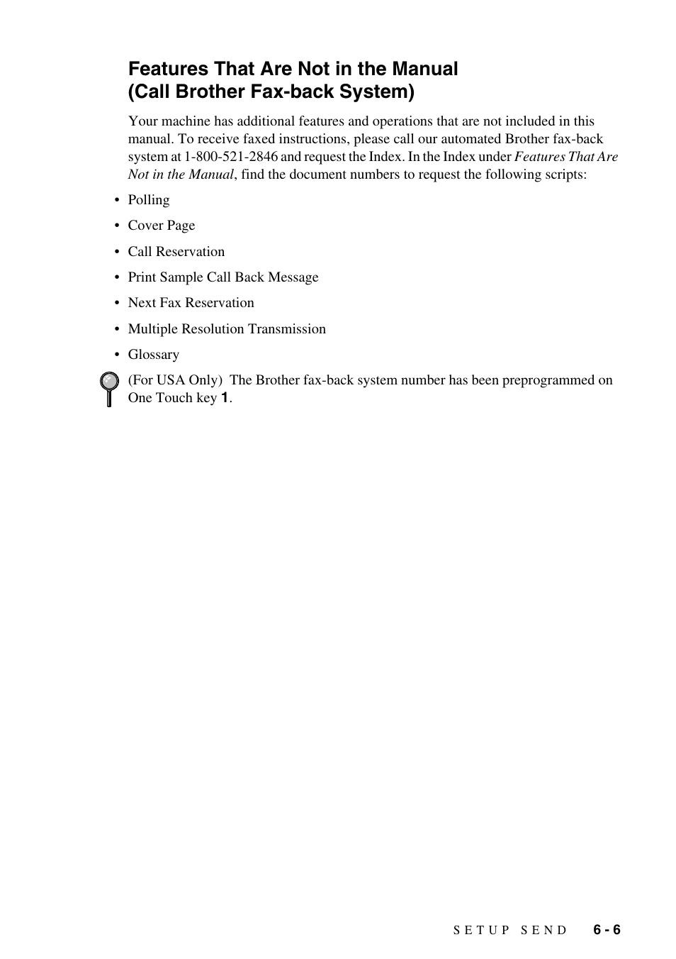 Features that are not in the manual, Call brother fax-back system) -6 | Brother FAX-775Si User Manual | Page 53 / 96