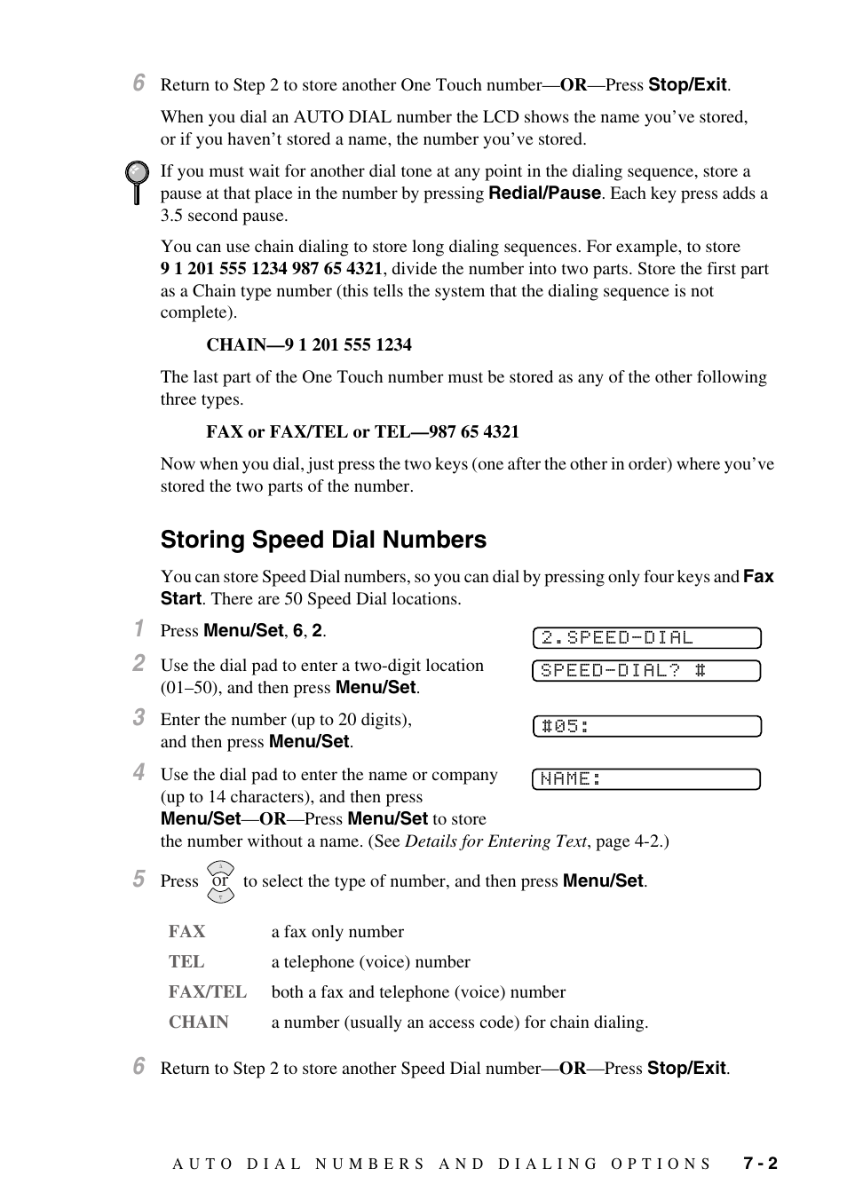 Storing speed dial numbers, Storing speed dial numbers -2 | Brother FAX-775Si User Manual | Page 55 / 96