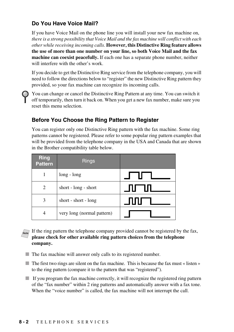 Do you have voice mail, Before you choose the ring pattern to register | Brother FAX-775Si User Manual | Page 62 / 96