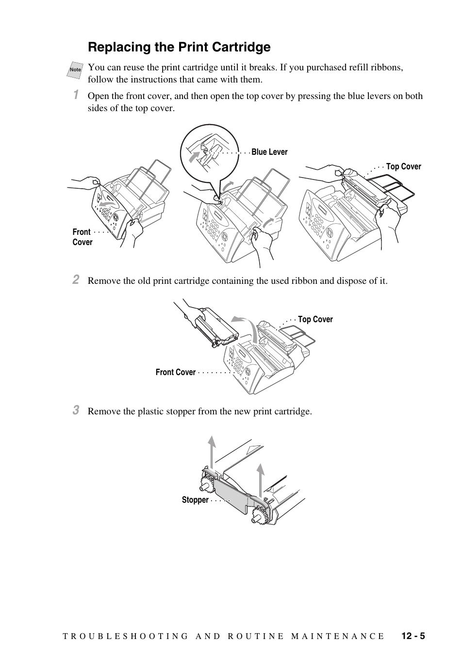 Replacing the print cartridge, Replacing the print cartridge -5, Replacing the print cartridge 1 | Brother FAX-775Si User Manual | Page 81 / 96