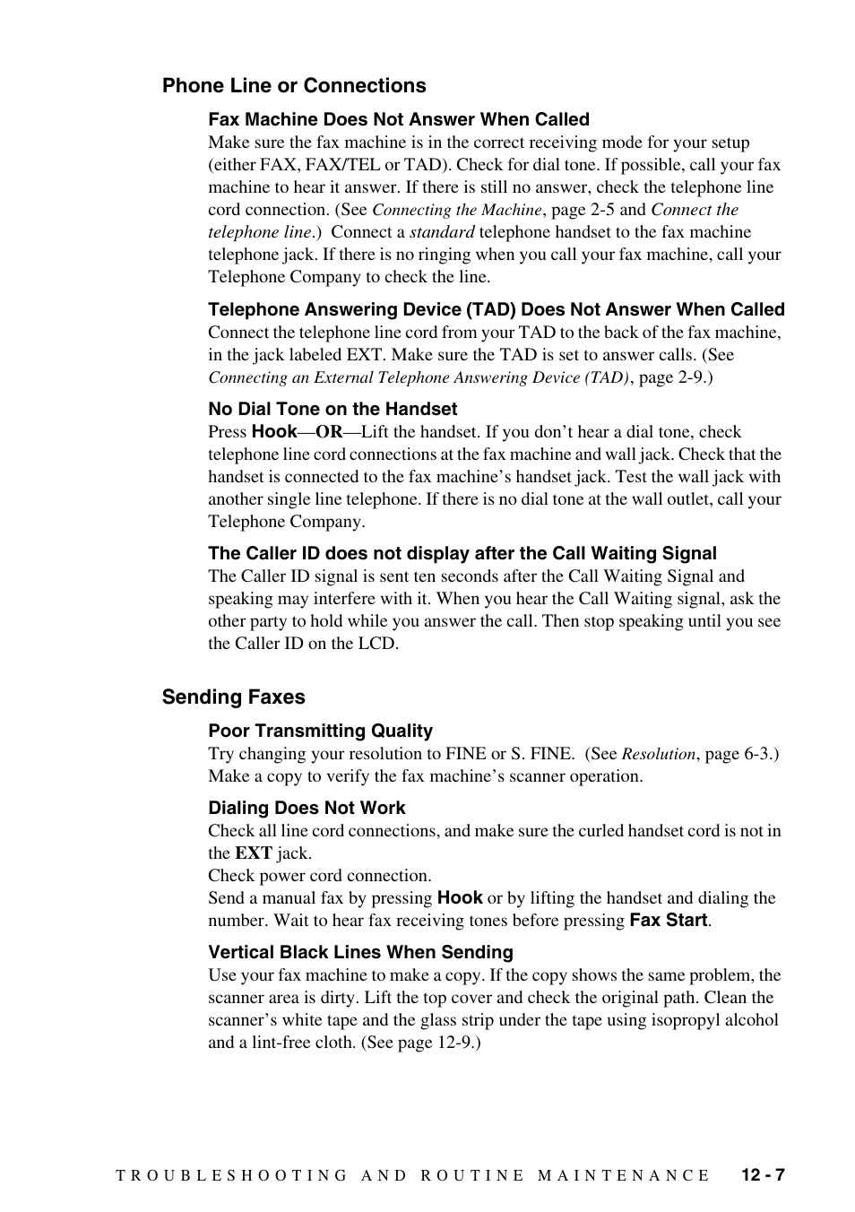 Phone line or connections, Sending faxes, Phone line or connections -7 sending faxes -7 | Brother FAX-775Si User Manual | Page 83 / 96