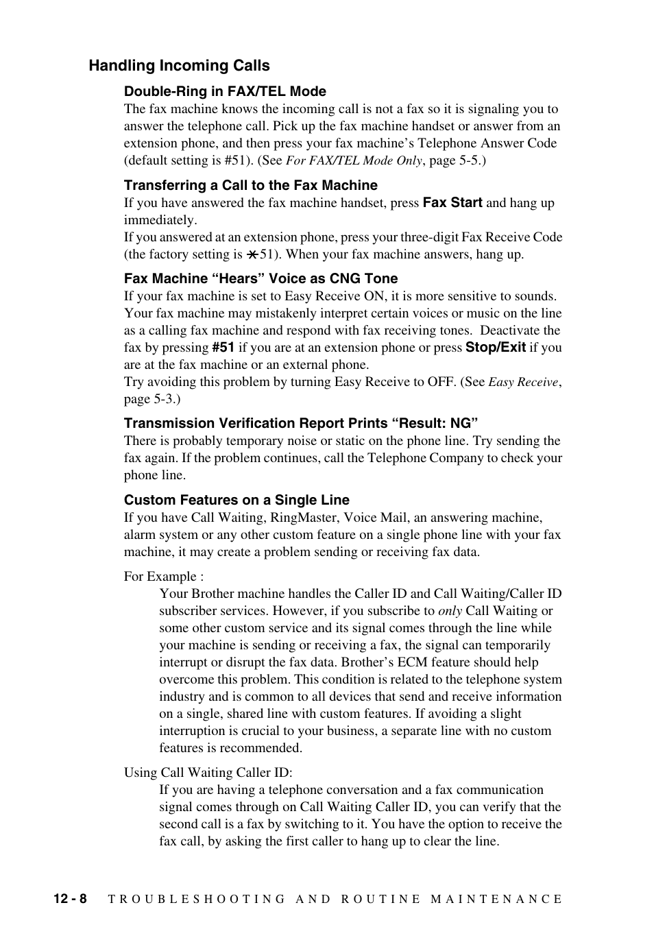 Handling incoming calls, Handling incoming calls -8 | Brother FAX-775Si User Manual | Page 84 / 96