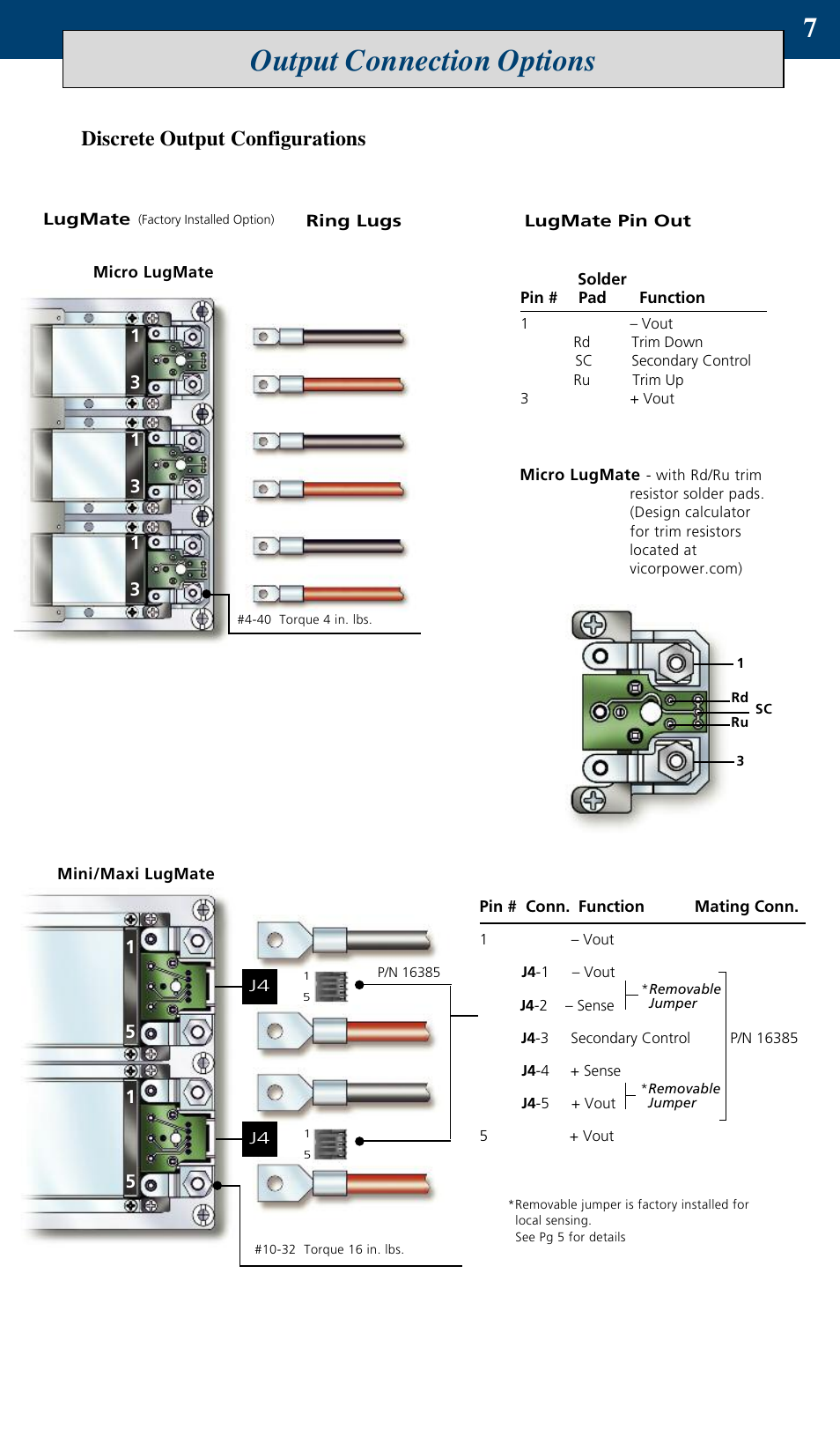 Output connection options, Discrete output configurations | Vicor VIPAC Power System 50 – 900 Watt User Manual | Page 7 / 12