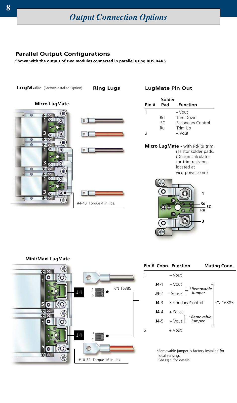 Output connection options, Parallel output configurations | Vicor VIPAC Power System 50 – 900 Watt User Manual | Page 8 / 12