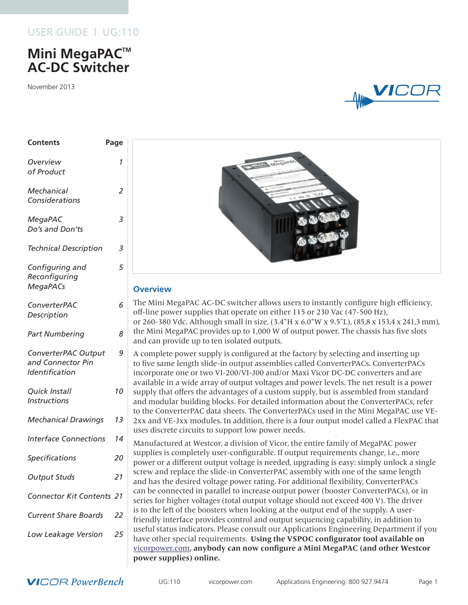 Vicor Mini MegaPAC AC-DC Switcher User Manual | 27 pages