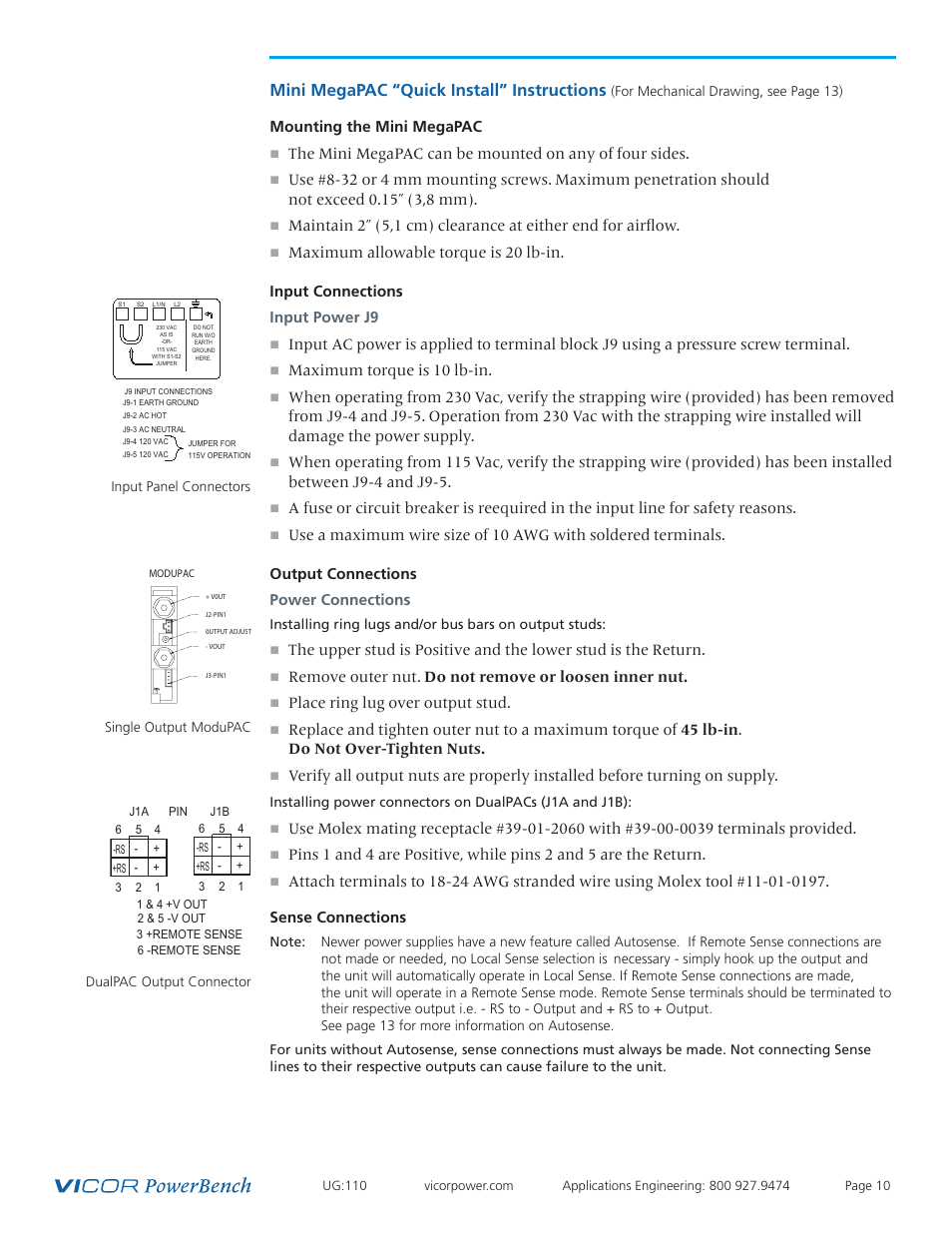 Quick install, Instructions, Mini megapac “quick install” instructions | Vicor Mini MegaPAC AC-DC Switcher User Manual | Page 10 / 27