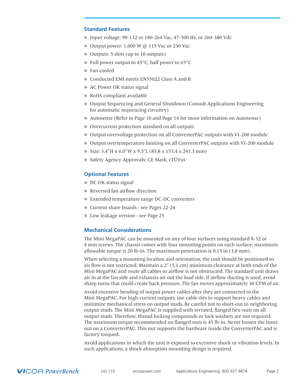 Mechanical 2 considerations | Vicor Mini MegaPAC AC-DC Switcher User Manual | Page 2 / 27