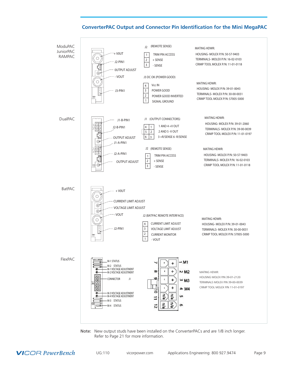 Converterpac output, And connector pin, Identification | Modupac, Dualpac, Batpac | Vicor Mini MegaPAC AC-DC Switcher User Manual | Page 9 / 27