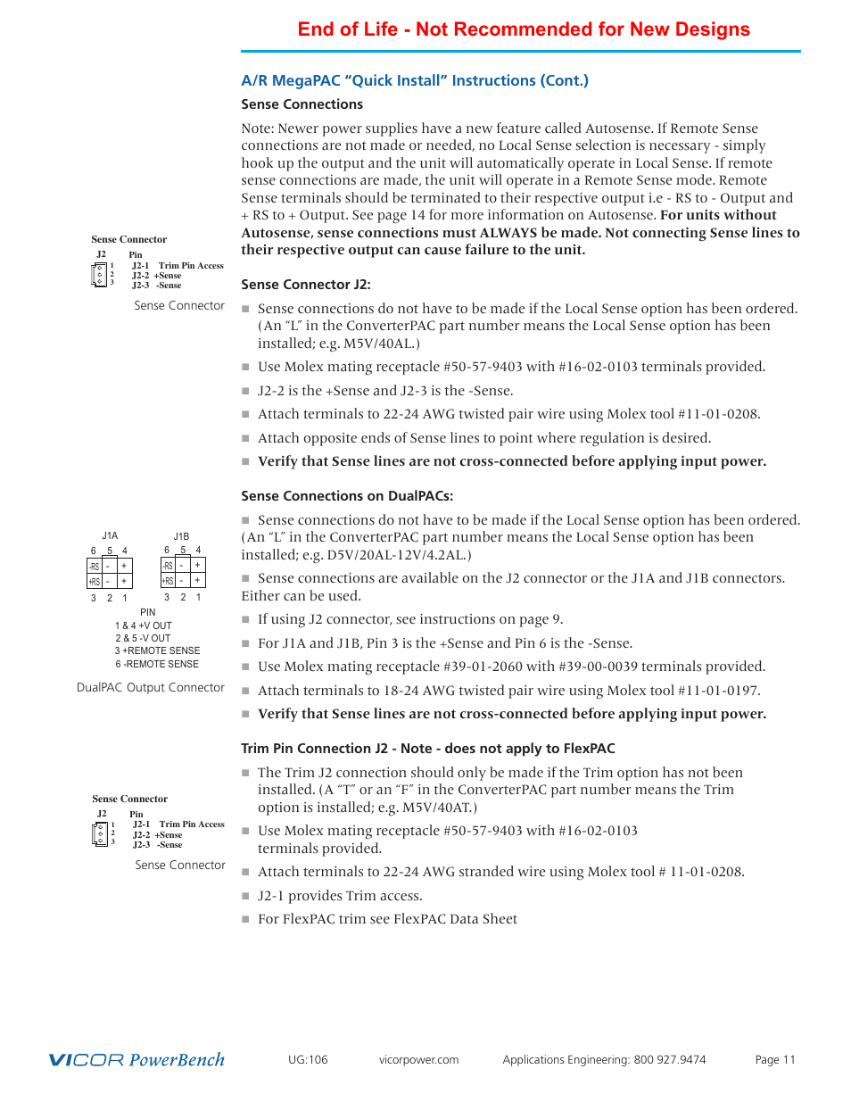 End of life - not recommended for new designs, A/r megapac “quick install” instructions (cont.) | Vicor Autoranging MegaPAC AC-DC Switcher User Manual | Page 11 / 25