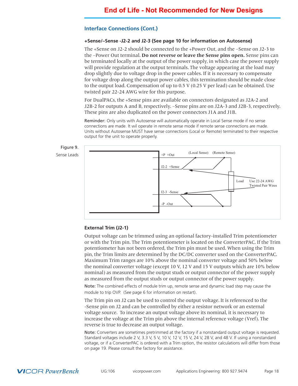 End of life - not recommended for new designs, Interface connections (cont.) | Vicor Autoranging MegaPAC AC-DC Switcher User Manual | Page 18 / 25