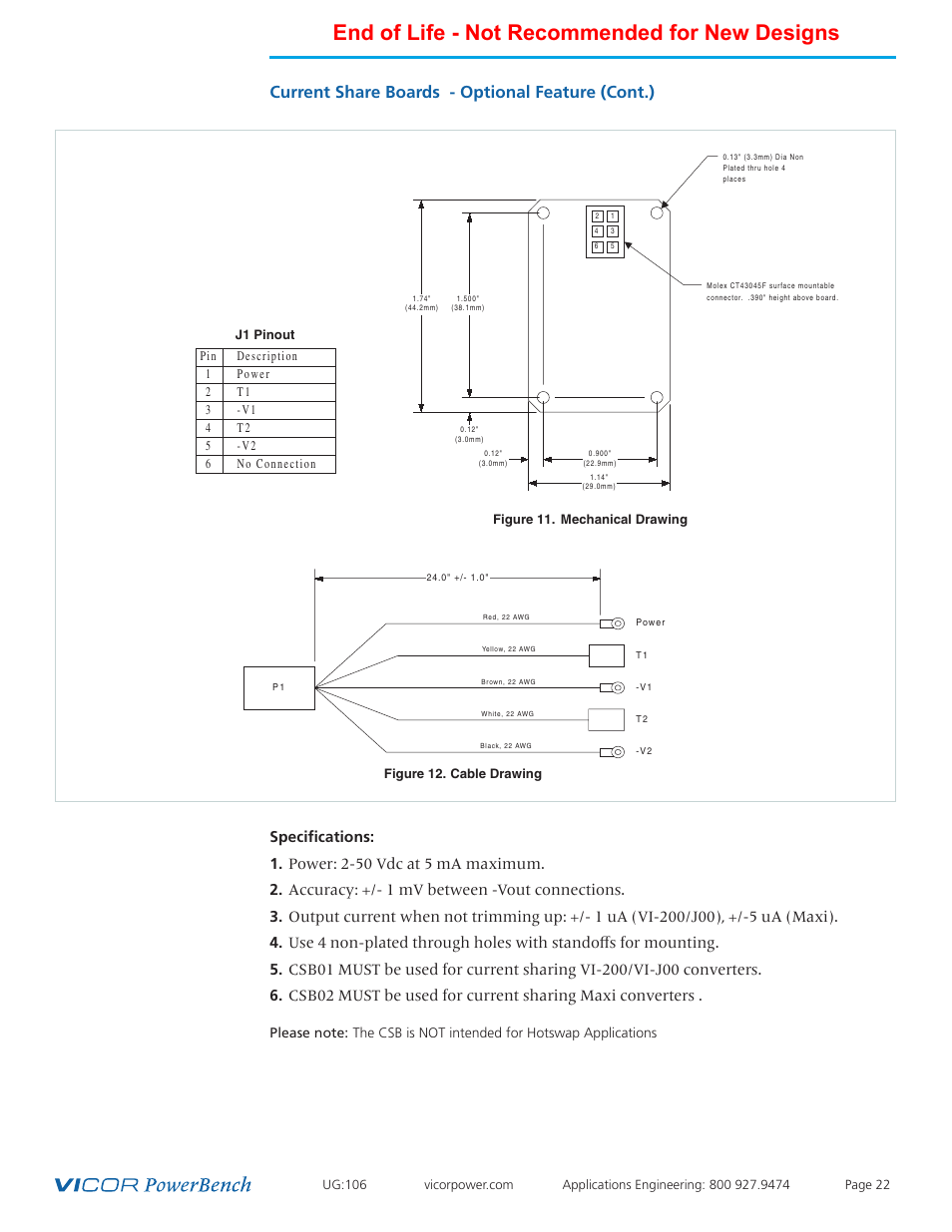 End of life - not recommended for new designs, Current share boards - optional feature (cont.), The csb is not intended for hotswap applications | Vicor Autoranging MegaPAC AC-DC Switcher User Manual | Page 22 / 25