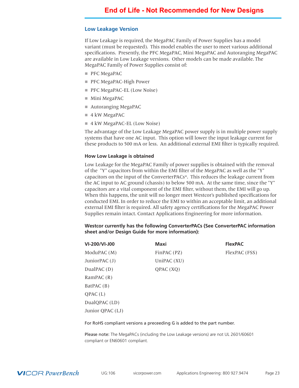 End of life - not recommended for new designs | Vicor Autoranging MegaPAC AC-DC Switcher User Manual | Page 23 / 25