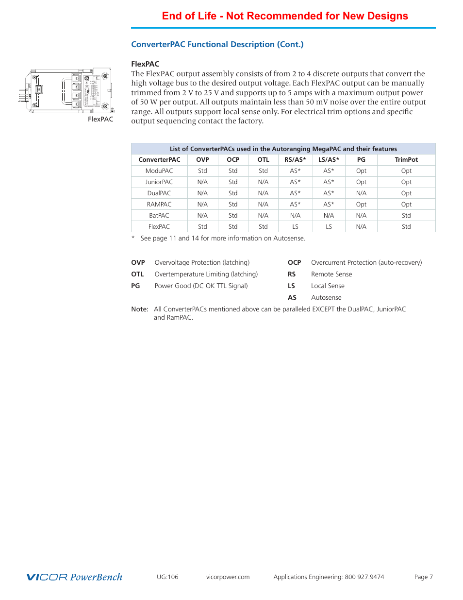 End of life - not recommended for new designs, Converterpac functional description (cont.) | Vicor Autoranging MegaPAC AC-DC Switcher User Manual | Page 7 / 25