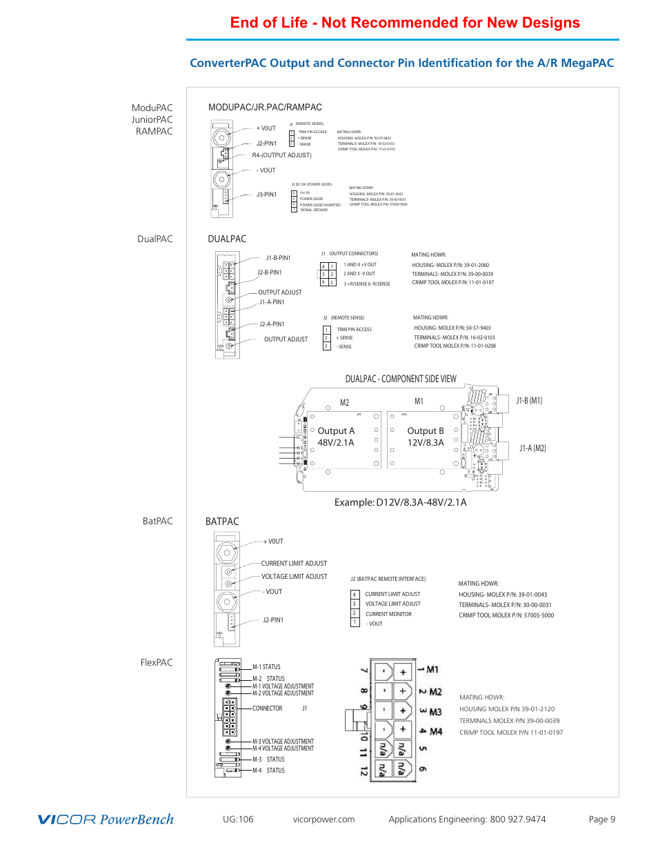 End of life - not recommended for new designs, Batpac, Modupac juniorpac rampac | Dualpac, Flexpac, Modupac/jr.pac/rampac | Vicor Autoranging MegaPAC AC-DC Switcher User Manual | Page 9 / 25