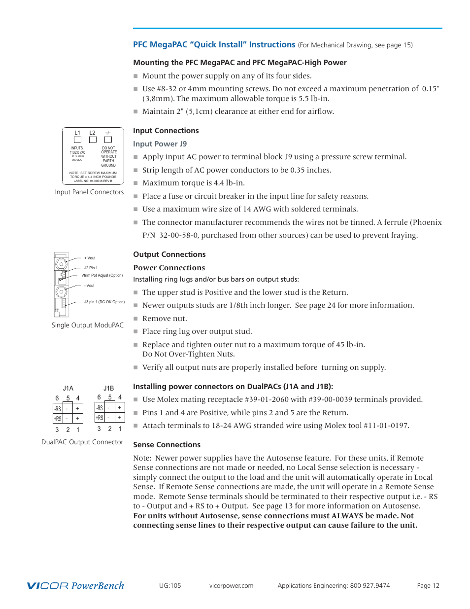 Pfc megapac “quick install” instructions, Modupac/jr.pac/rampac | Vicor Westcor PFC MegaPAC Power Factor Corrected AC-DC Switchers User Manual | Page 12 / 34
