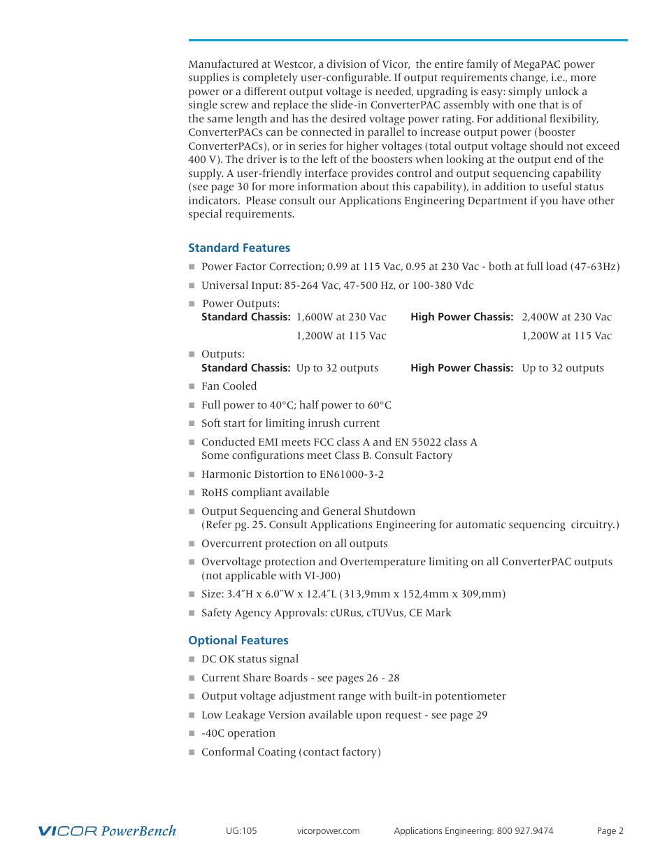 Vicor Westcor PFC MegaPAC Power Factor Corrected AC-DC Switchers User Manual | Page 2 / 34